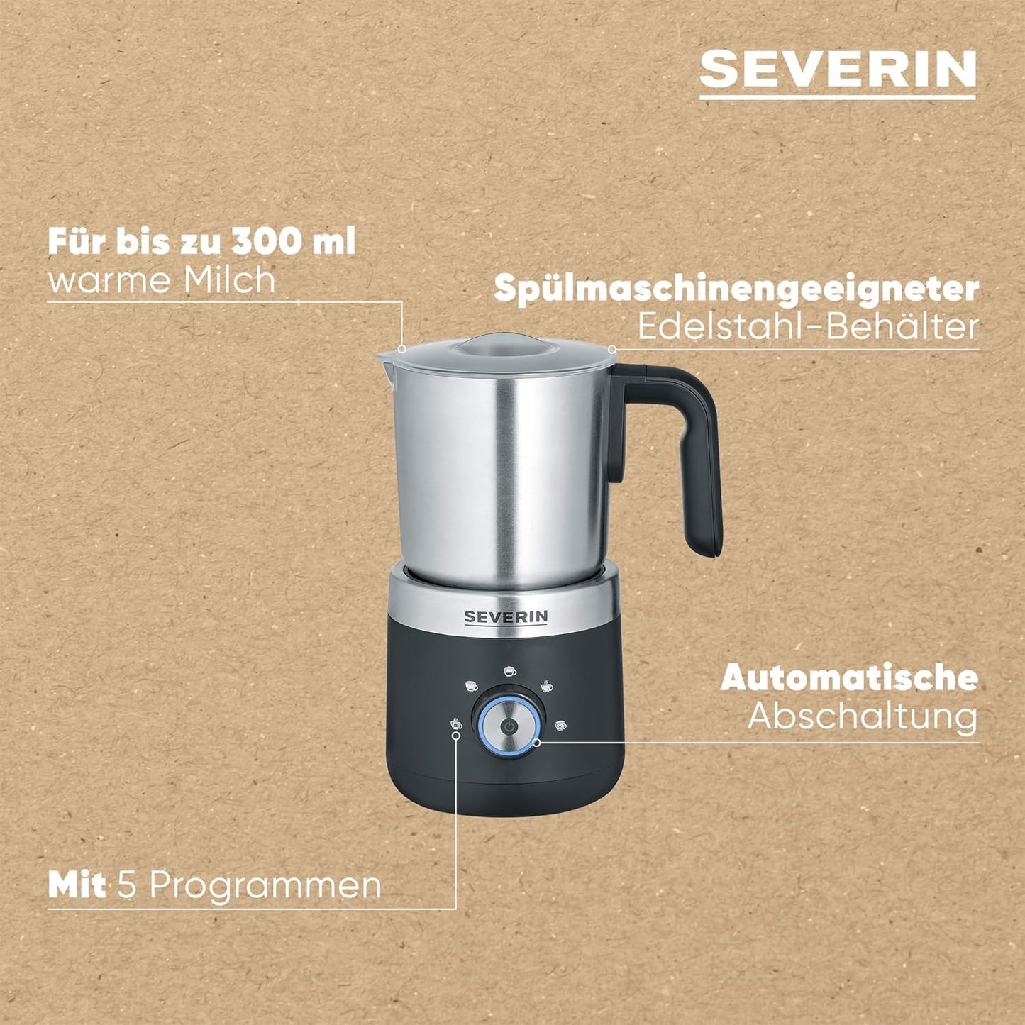 Elektrischer Milchaufschäumer SM 3588, Milchaufschäumer mit Behälter 300ml