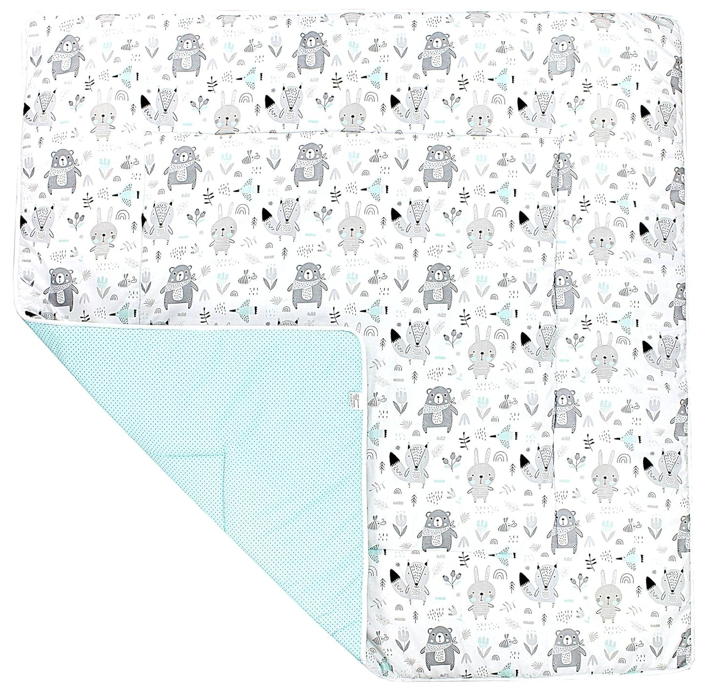 XXL Krabbeldecke Bären & Füchse 120x120 cm, Bären / Füchse / Mint