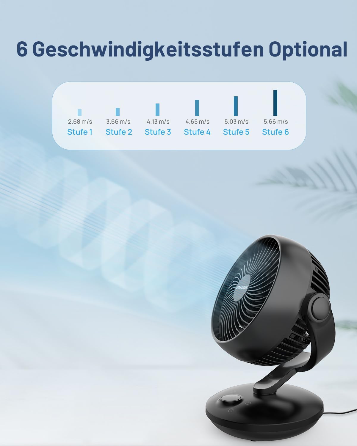 Tisch-Ventilator Leise mit 6 Stufen & 3D Luftzirkulation, Xd-1586fb