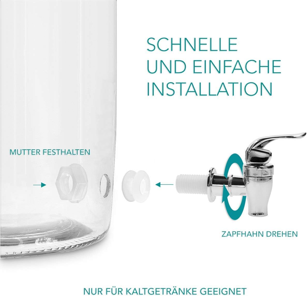 Eckiger Getränkespender July mit Etiketten