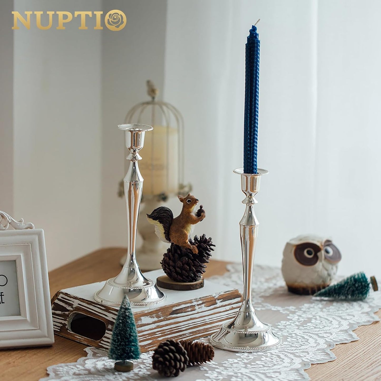 2-teiliges Kerzenständer-Set für Stabkerzen, Silber / 2 x Grand
