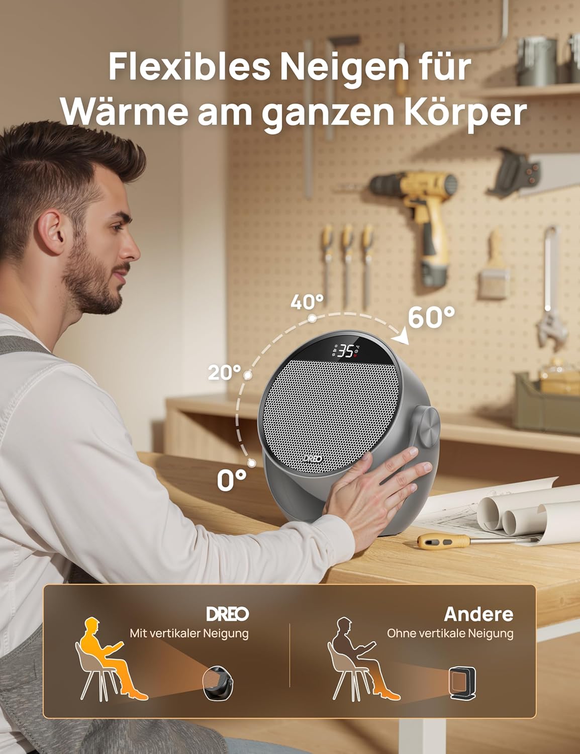 Heizlüfter DR-HSH020 mit Thermostat und Timer, Grau