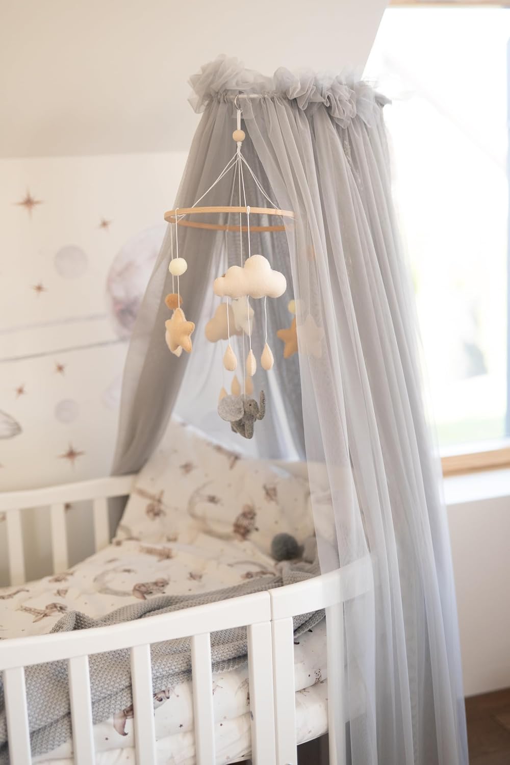 Baldachin Betthimmel aus Tüll für Babybett, Grau