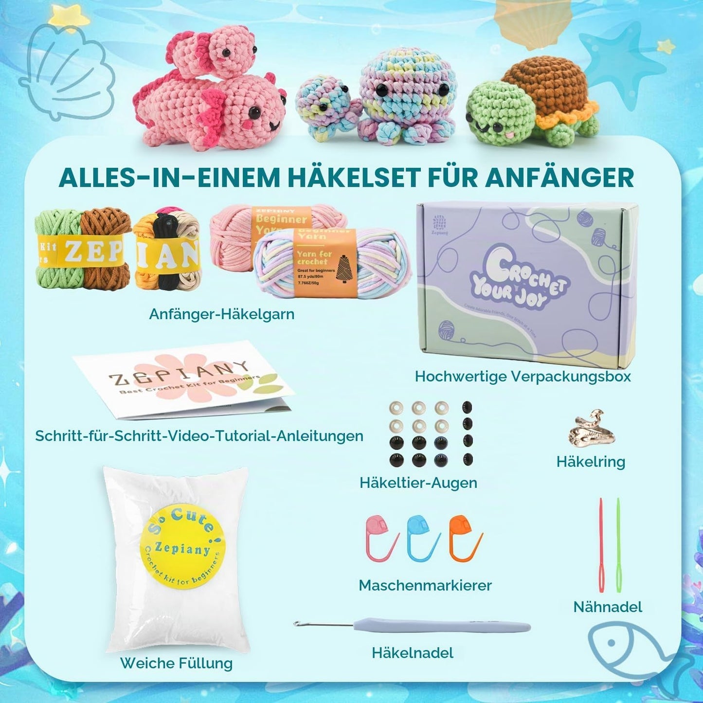 Häkelset für Anfänger mit Amigurumi Zubehör