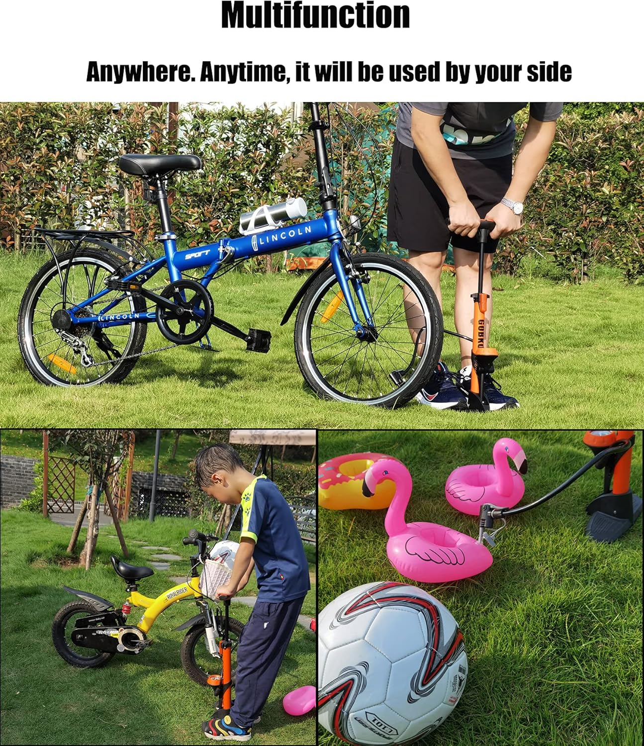 Fahrradpumpe mit Manometer für Rennrad & MTB, Basic Orange