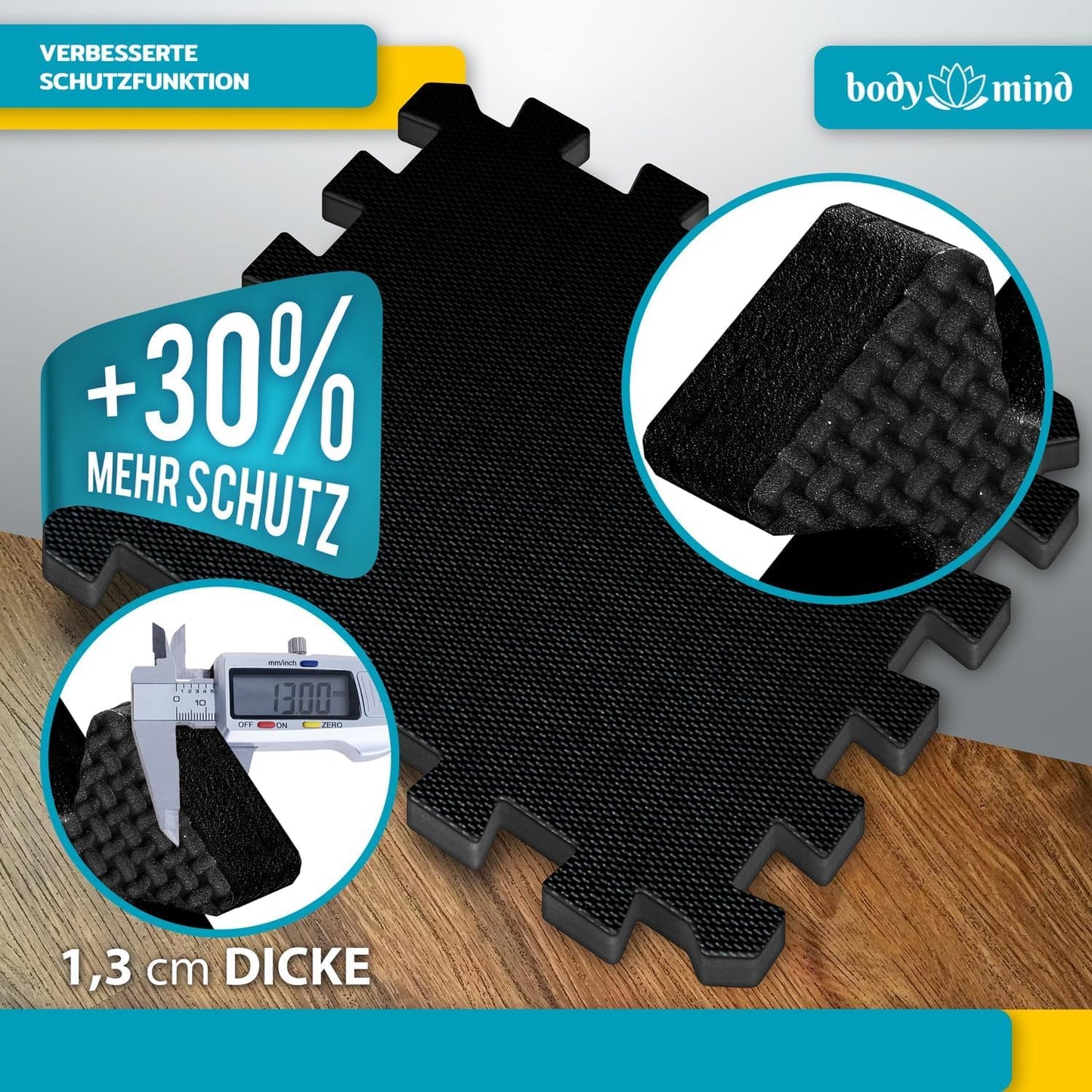 54-teiliges Boden-Schutzmatten Puzzle-Set für Fitnessgeräte, Schwarz