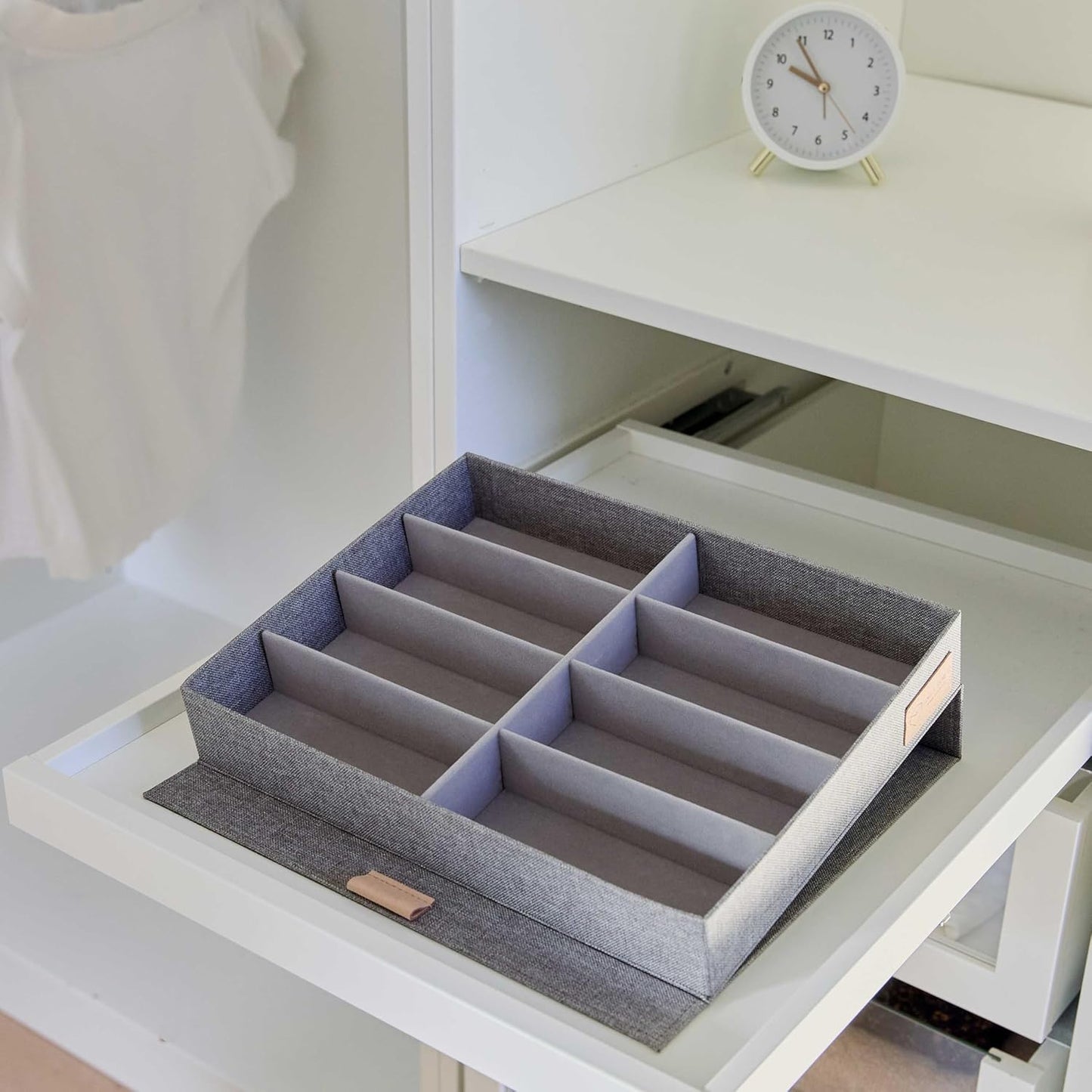 Premium Brillenbox für 8 Brillen aus Leinenstoff, Hellgrau