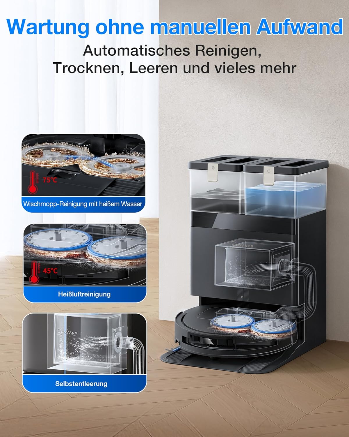 DEEBOT T50 Omni Saugroboter mit Wischfunktion, Mattschwarz