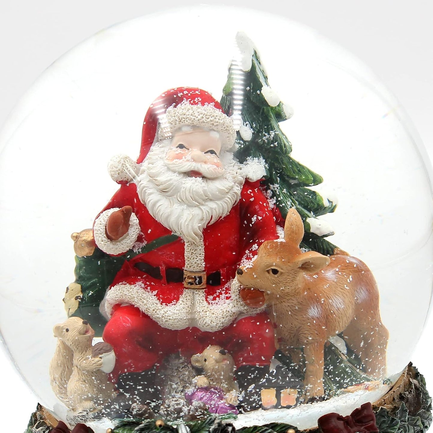 XXL Schneekugel mit Weihnachtsmann & Reh (mit Sound), Wm-reh