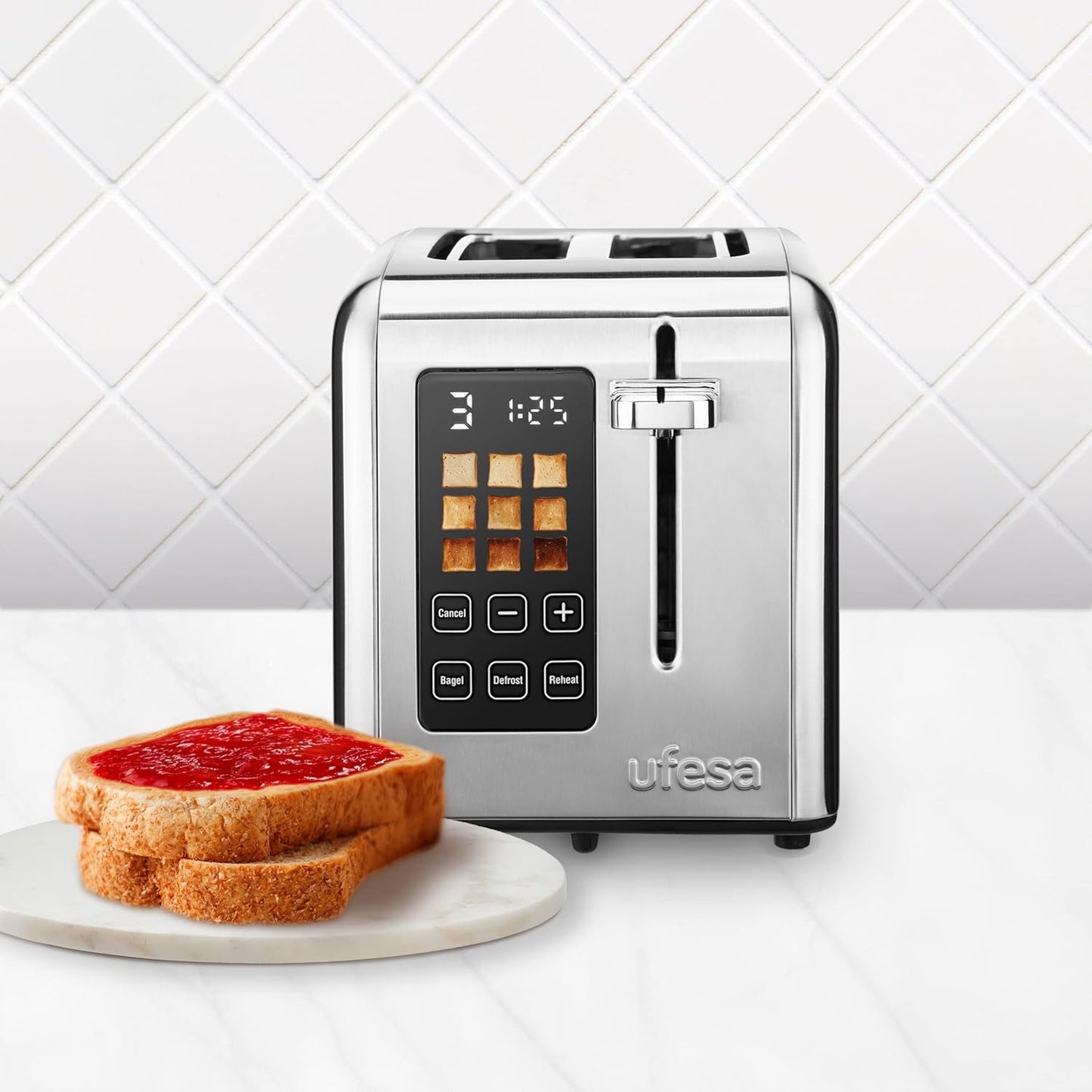 Digital Future Toaster mit Touchscreen und Auftaufunktion, 9 Levels ; 2 Kurze Schlitze