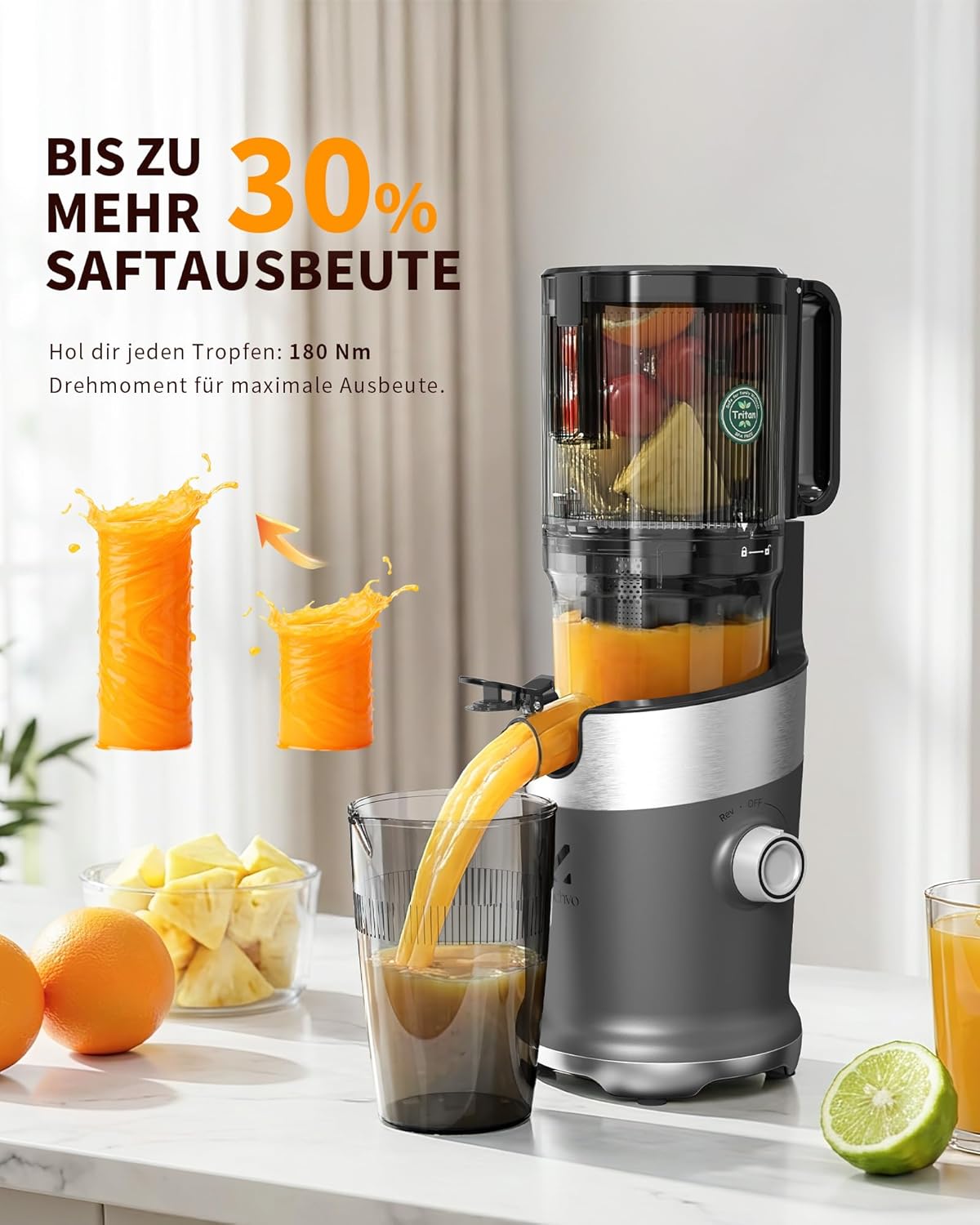 Slow Juicer mit breiter Einfüllöffnung, Dunkelgrau