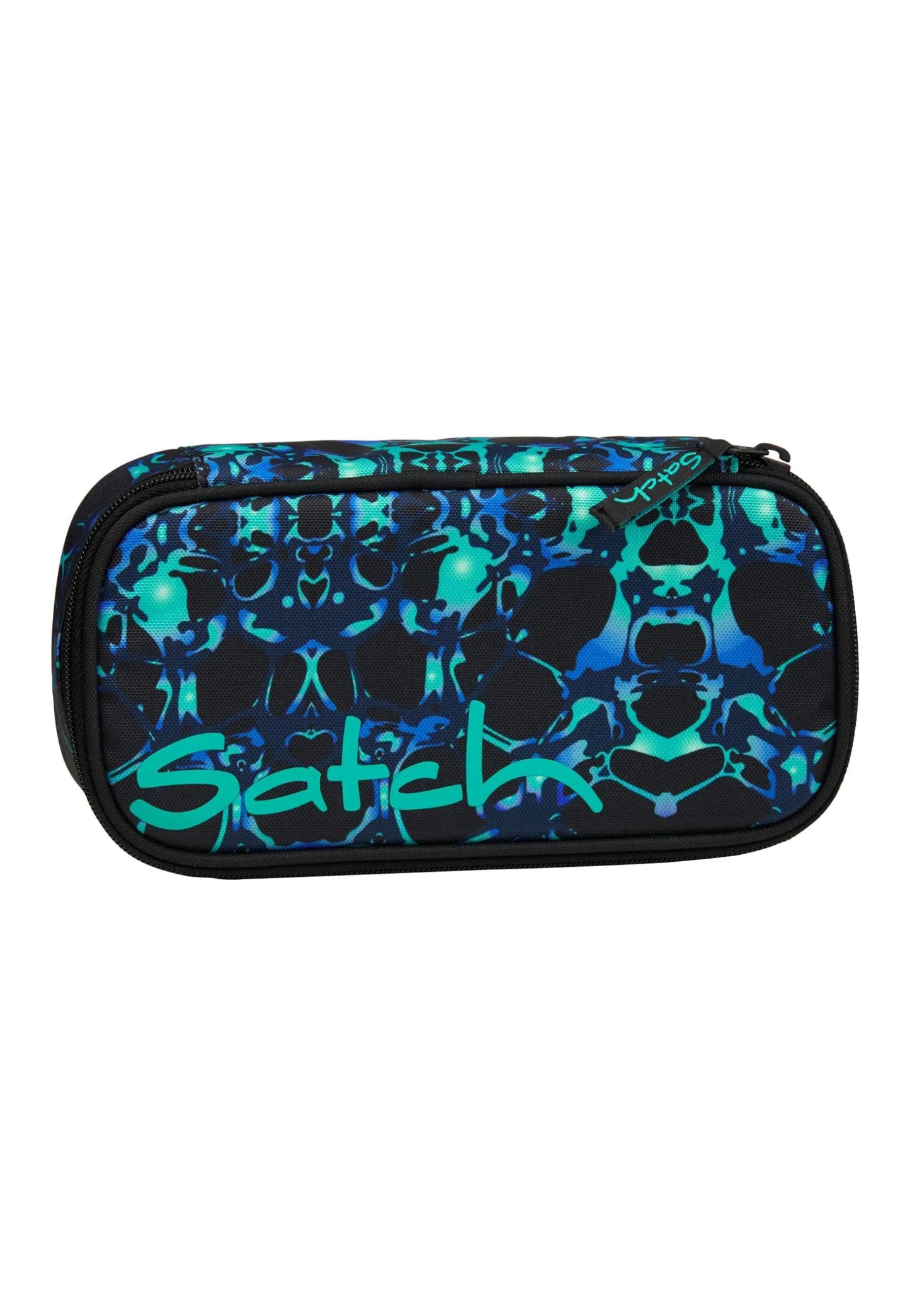 Schlamperbox mit Trennfach, Caleido Blue - Schwarz
