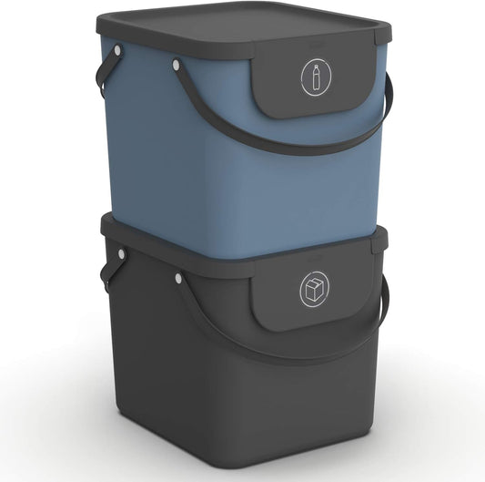 2-teiliges Mülltrennsystem, Anthrazit/Blau / 40 Liter