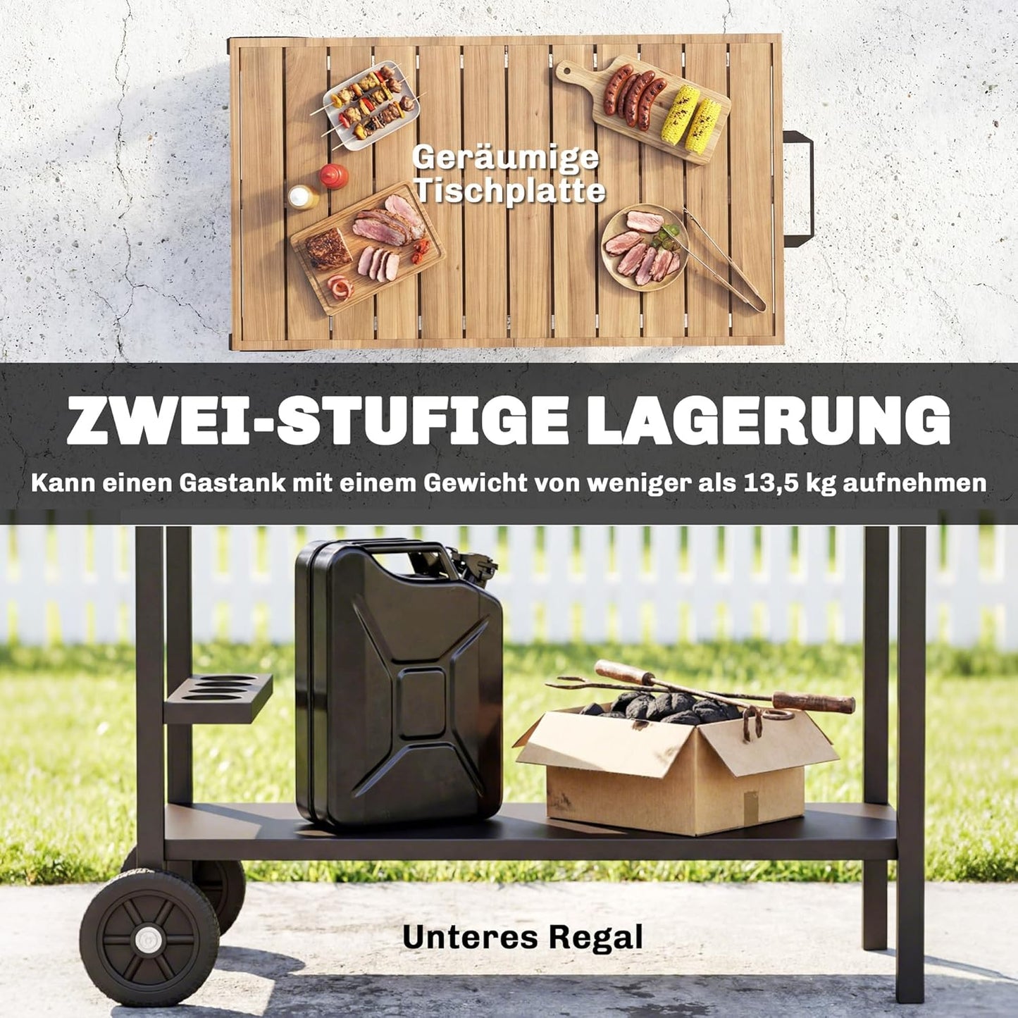 Servierwagen mit Haken und Getränkehalter