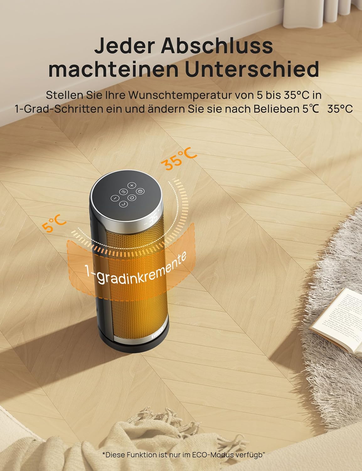 PTC Keramik Heizlüfter mit Fernbedienung, Silber