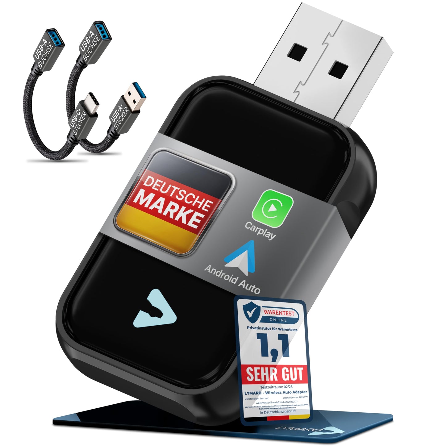 Auto-Nachrüstadapter für kabelloses CarPlay & Android Auto, Black