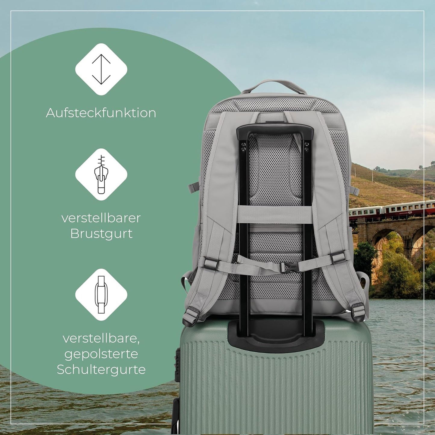 Tagesrucksack mit Aufsteckfunktion, Hellgrau