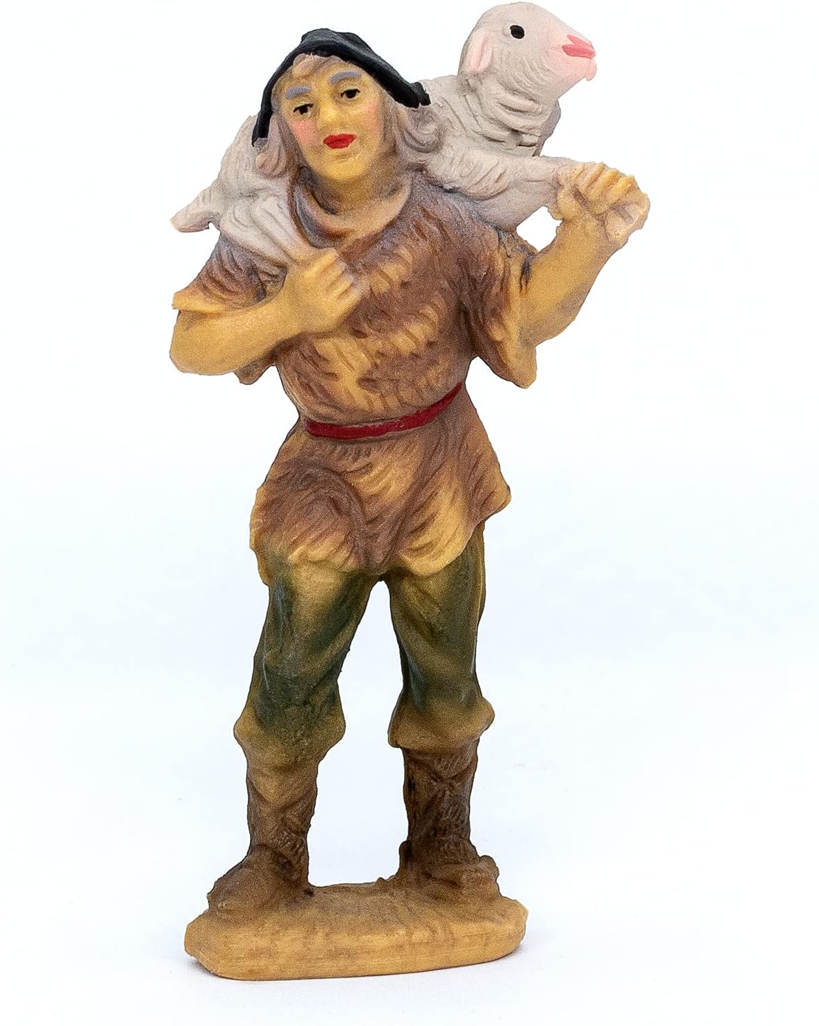 Krippenfigur - Hirte mit Schaf auf Schulter