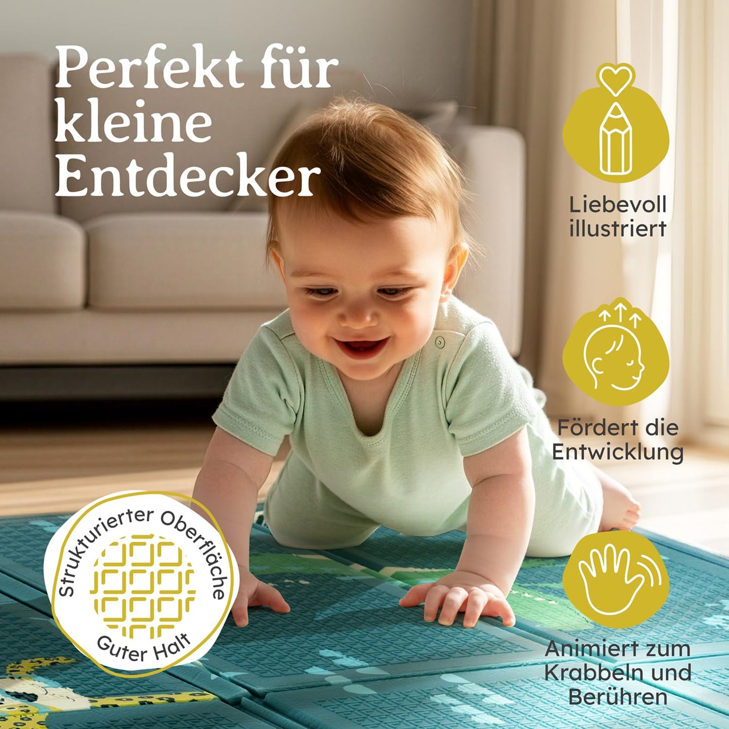 Faltbare Krabbelmatte, 120x150 cm, Tiere 120x150x1cm