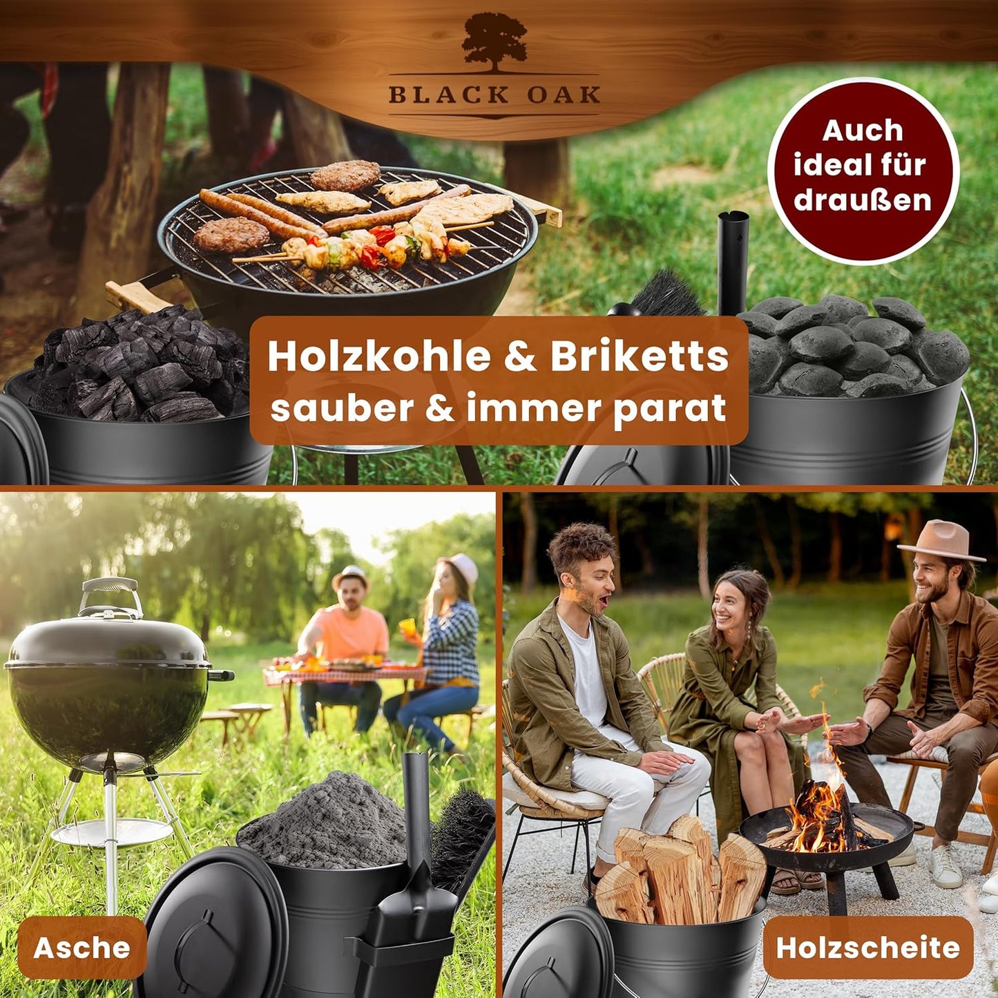 Ascheeimer Set Lanin mit Zubehör, Lanin 8L HELL Eimer + Kehrset