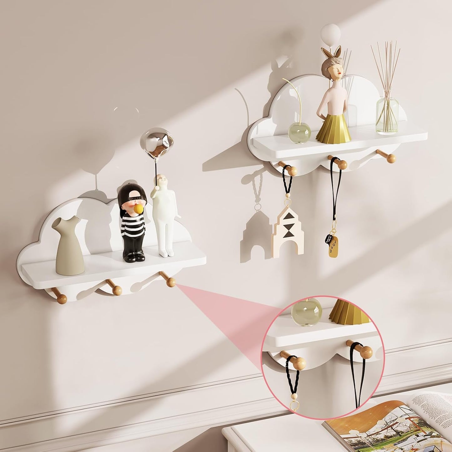 Kinder Wandregal mit Haken (2er Set), 2