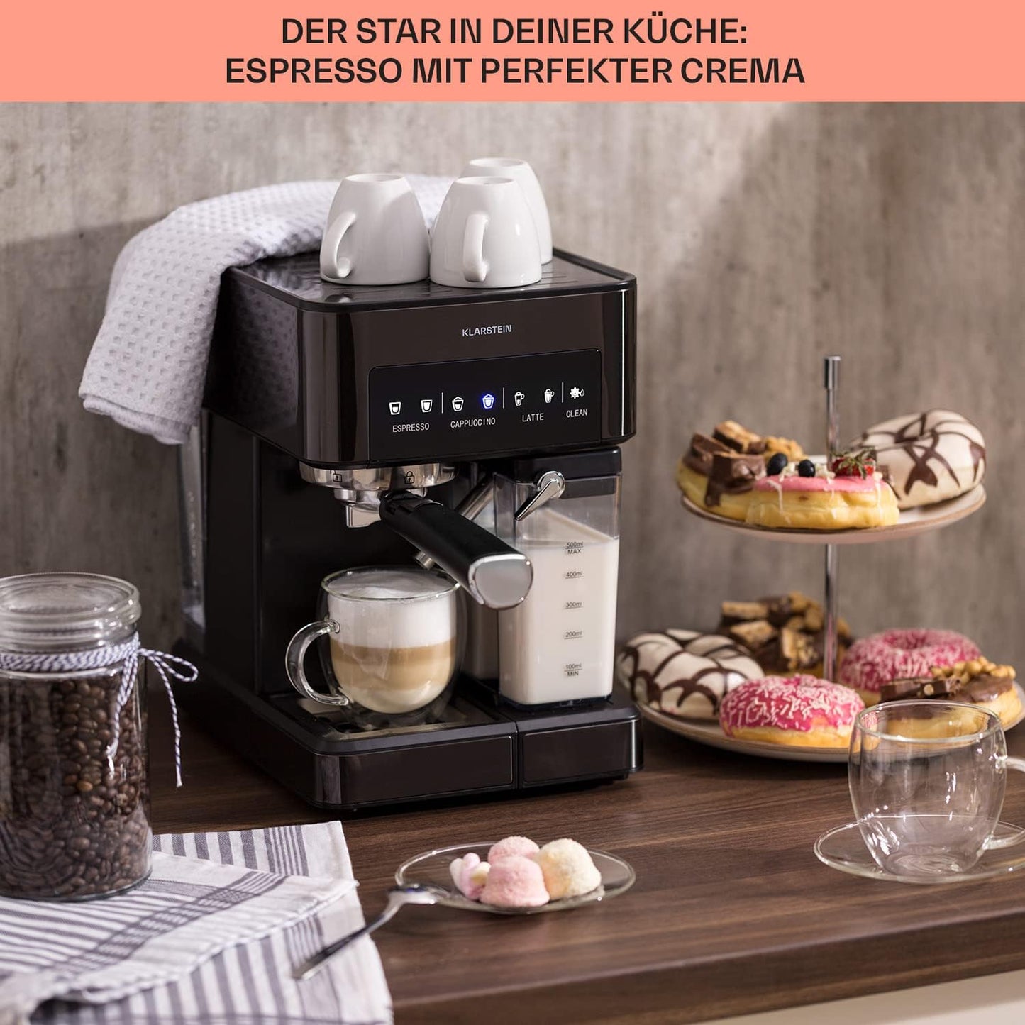 Espresso-Siebträgermaschine, 1.8L Schwarz