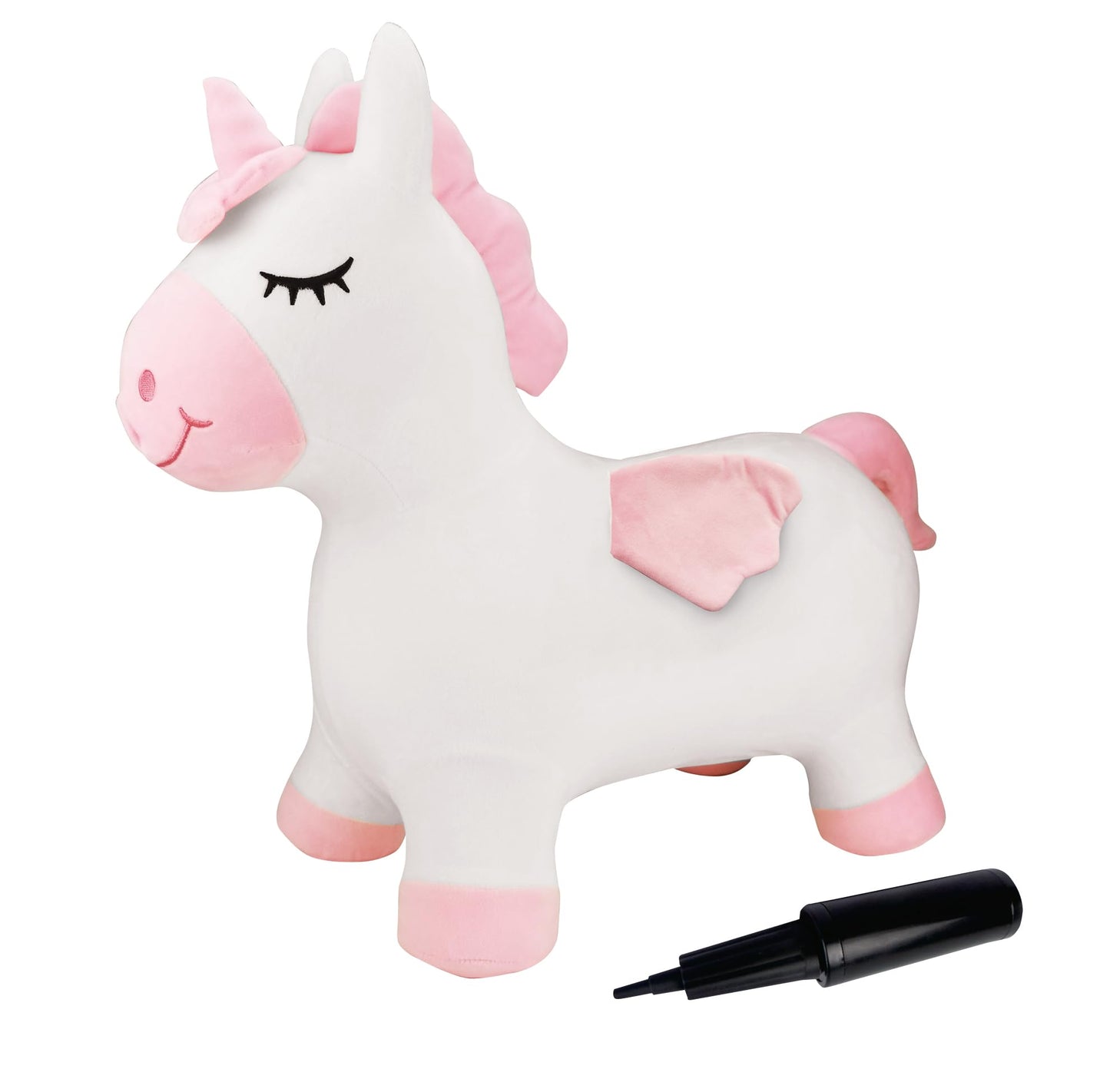 Aufblasbares Hüpf-Einhorn mit Pumpe und abnehmbarem Bezug, Einhorn - Mit Hülle