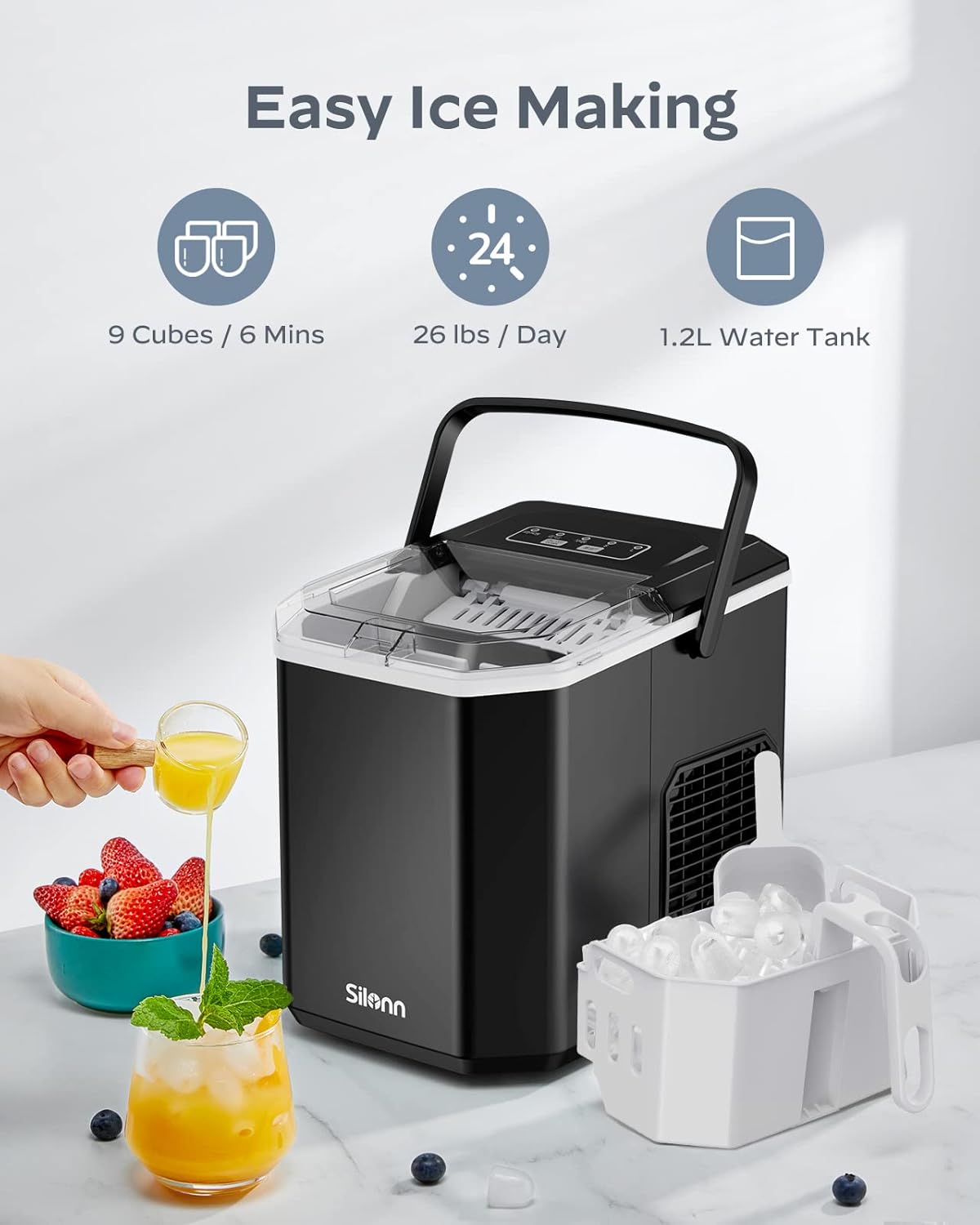 Eiswürfelmaschine, Schwarz|1.2 L