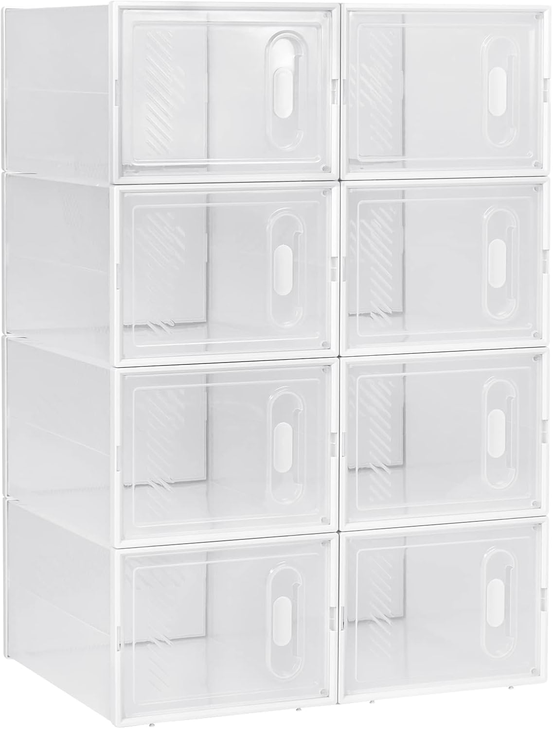 Schuhregal mit stapelbaren Boxen (8 Stück), Transparent+weiss 8er 35x19x25 cm