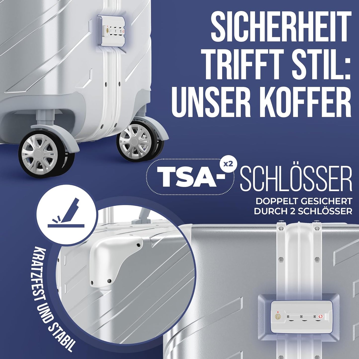 Wasserfester Handgepäckkoffer mit Alu-Rahmen, Handgepäck 20 Zoll Silber