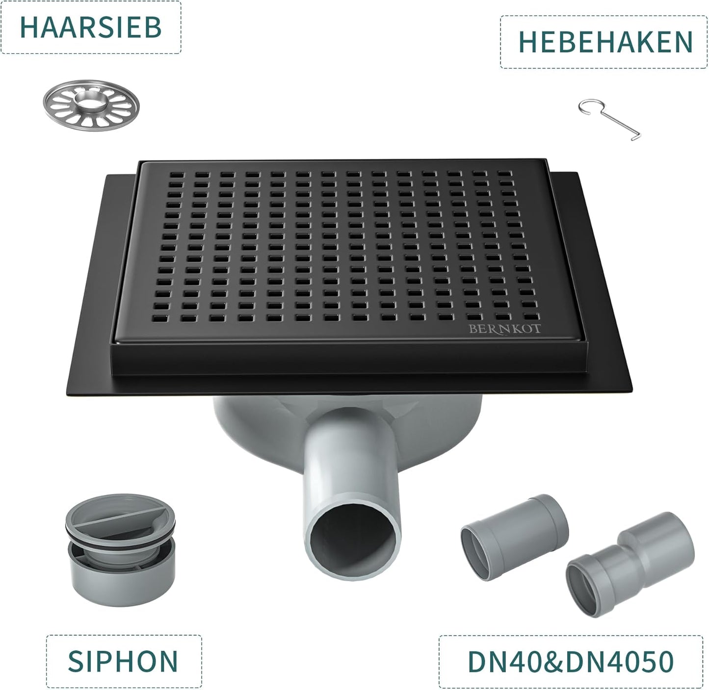 Duschrinne mit 360° Siphon und Geruchsstop, Schwarz 20cm