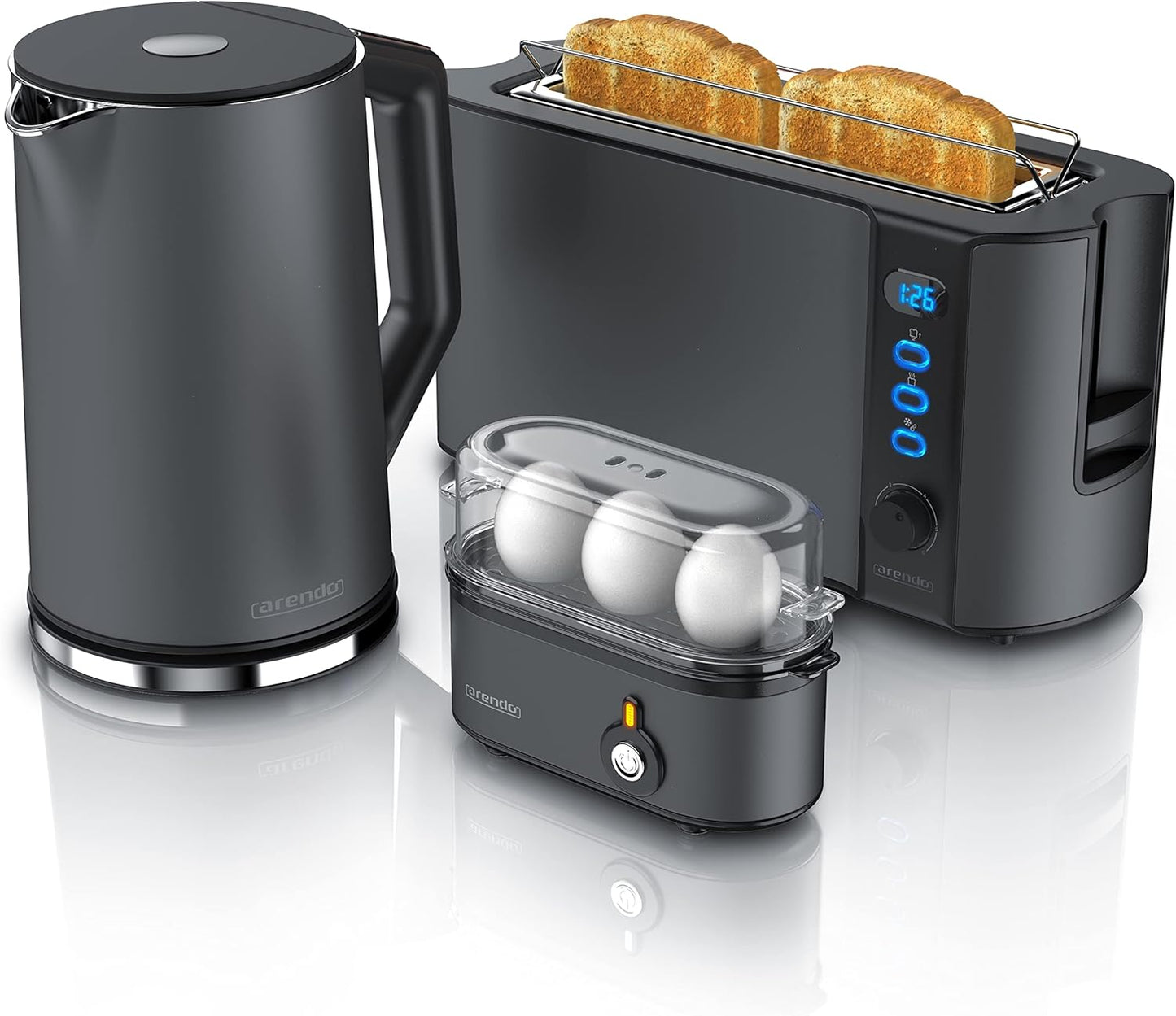 Frühstücks-Set mit Toaster, Wasser- und Eierkocher, A: Cool Grey