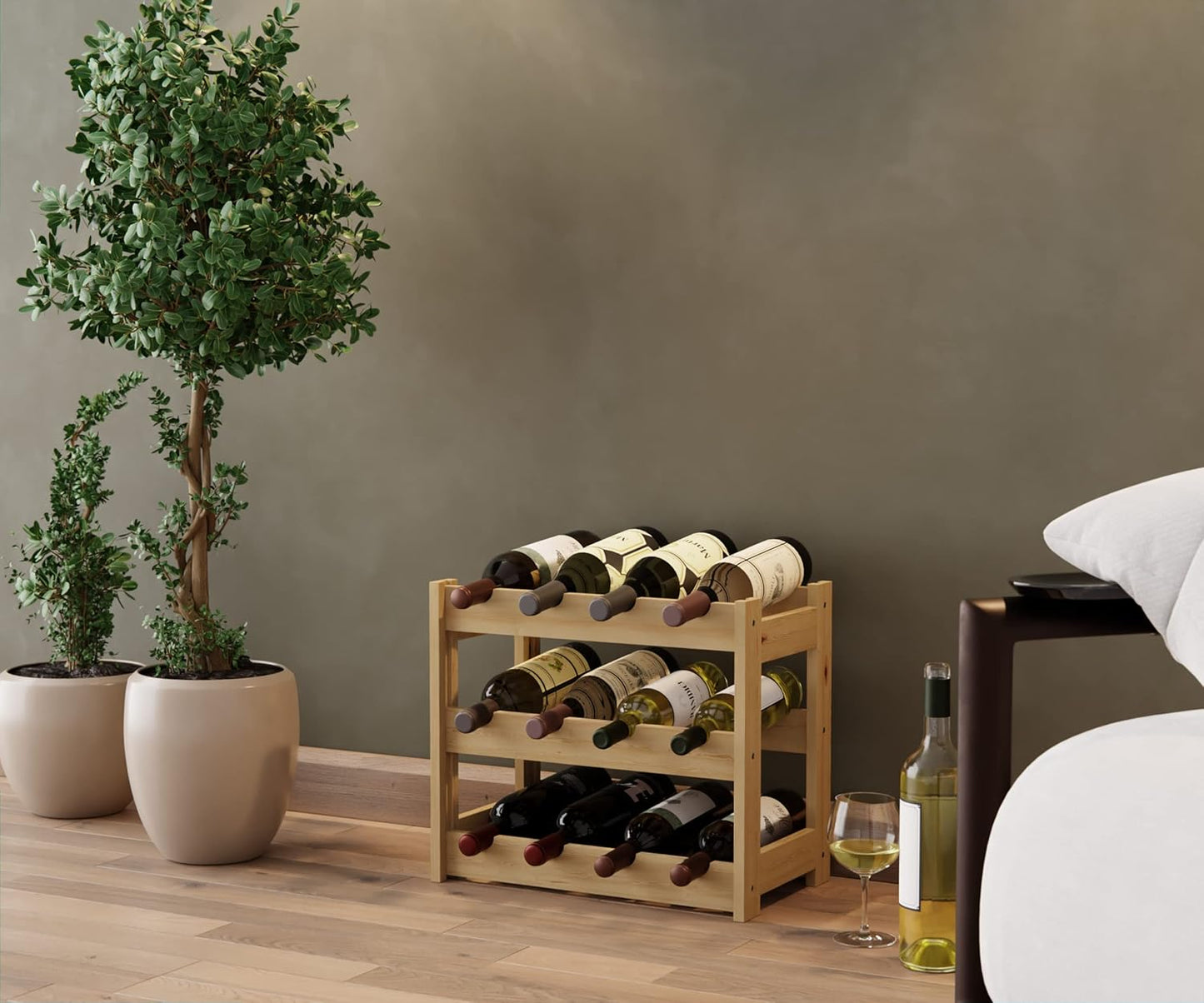 Weinregal aus Holz, Natur RW-1-12, 38 x 43 x 25, 3 liegen, für 12 Flaschen