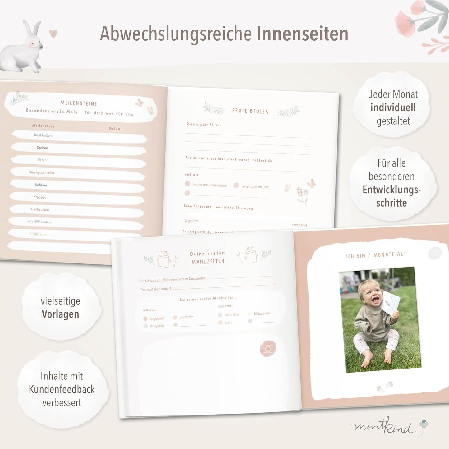 Babyalbum, mit Stickerset, Blumen