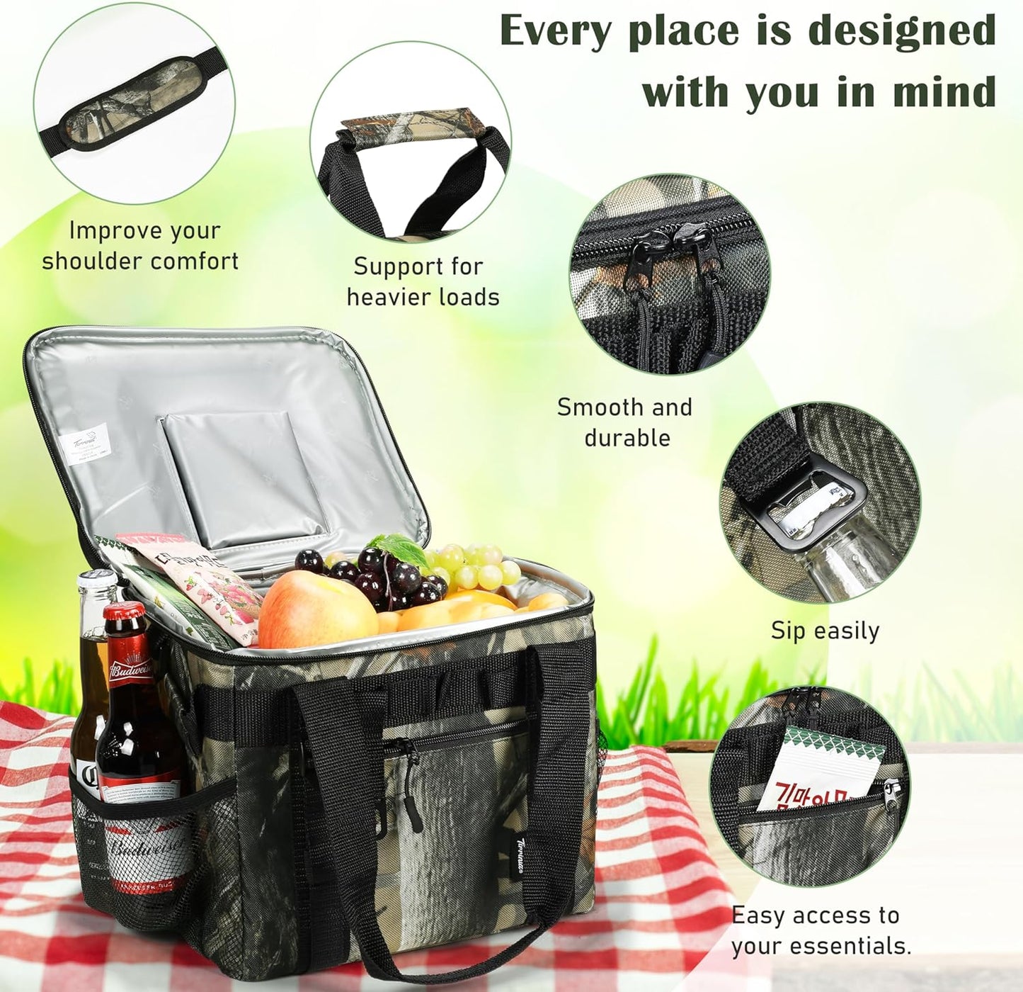 Faltbare Isoliertasche, Grün-Camouflage 24 Cans