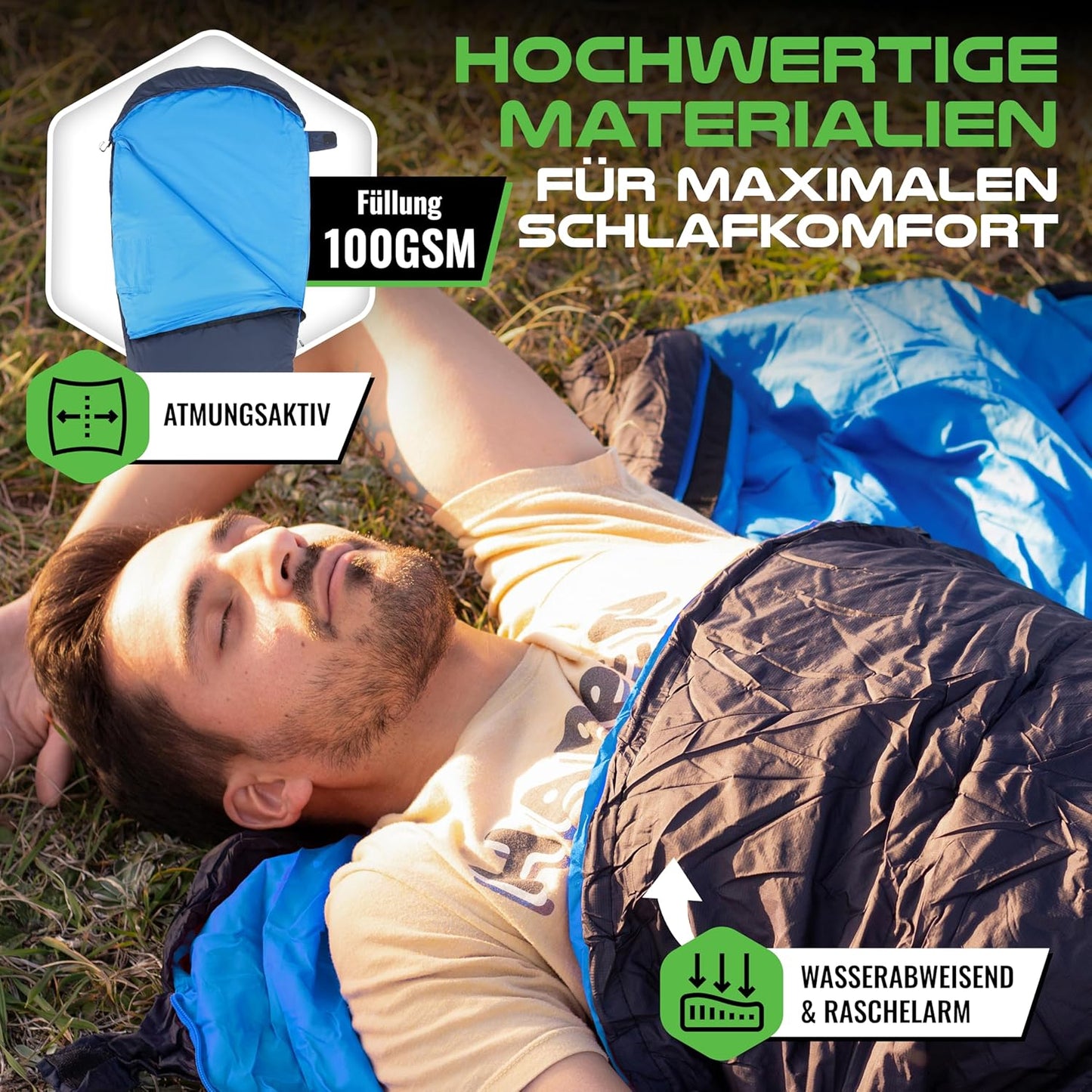 Ultraleichter Mumienschlafsack, Dunkelblau/Blau Sommerschlafsack