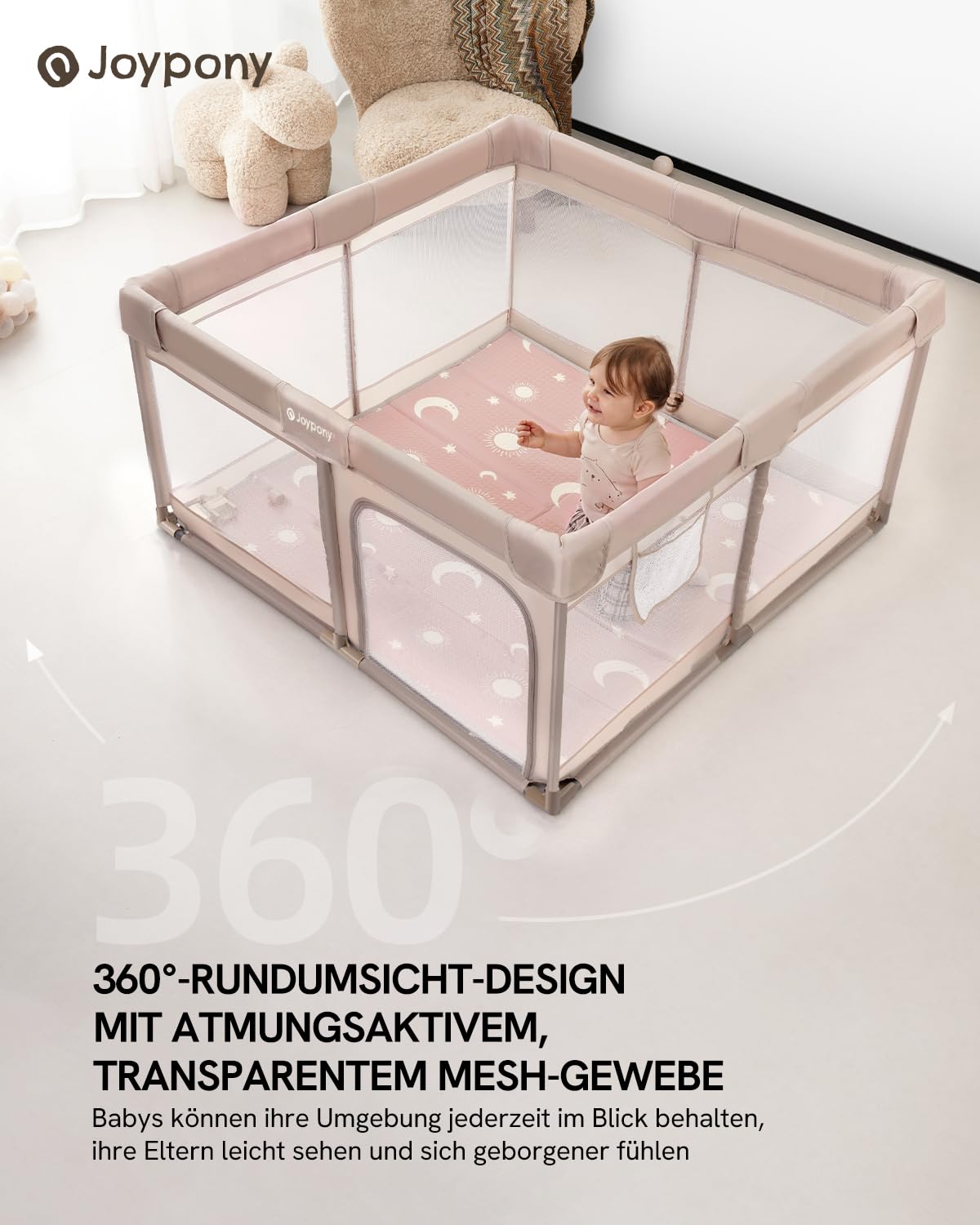 Baby Laufstall mit Matte, Beige wth Matte 127×127 CM