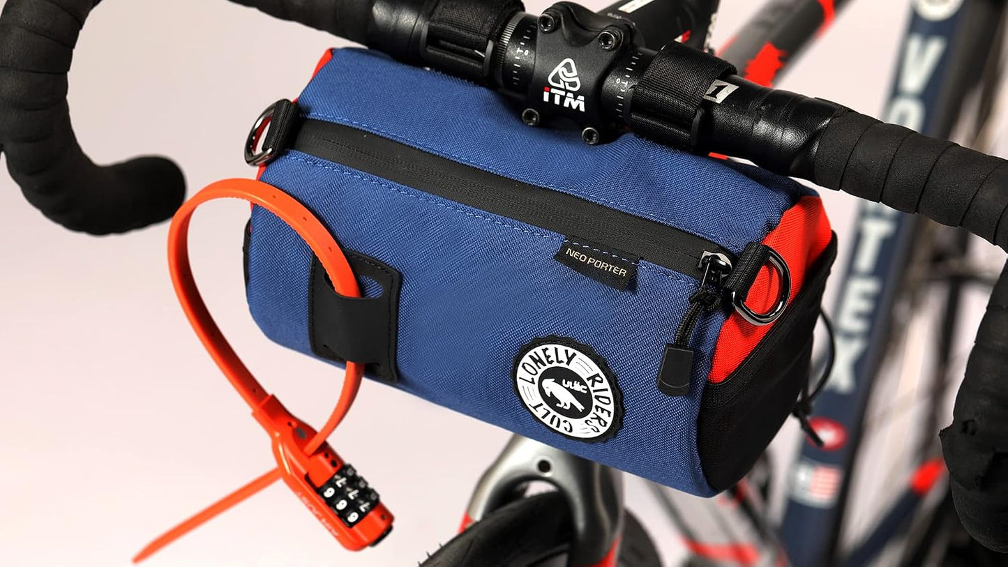 Lenkertasche mit Schultergurt, 2,7 L. Marineblau - Orange
