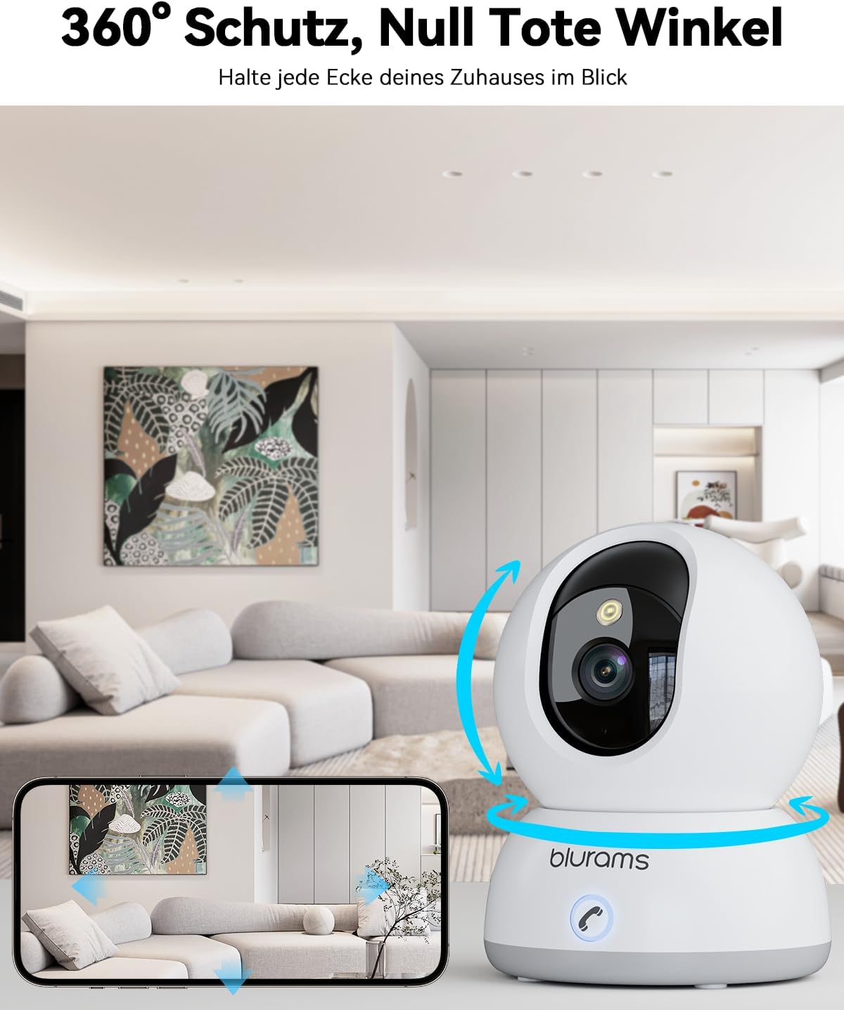 2K Überwachungskamera Innen mit 360° Blickfeld, 1PCS-4K