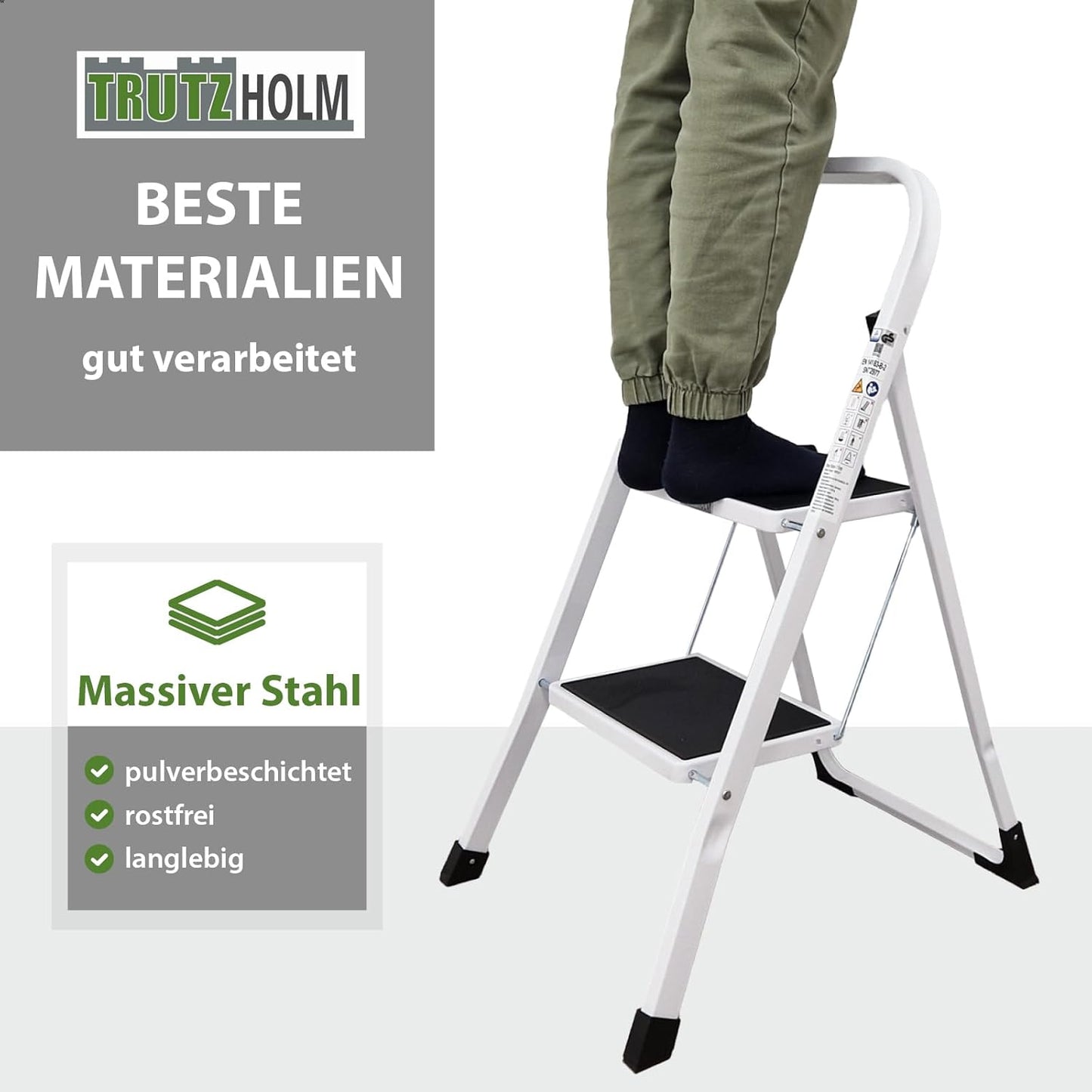 Klappbare Trittleiter, 2 Stufen, Weiss