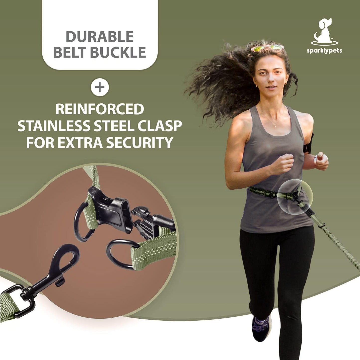 Joggingleine für Hunde, Grün Armygrün Für zwei Hunde