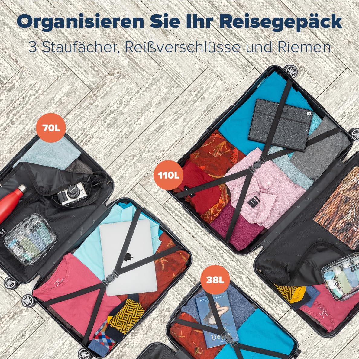 Hartschalenkoffer-Set (3-teilig), Small + Medium + Large Dunkelgrau