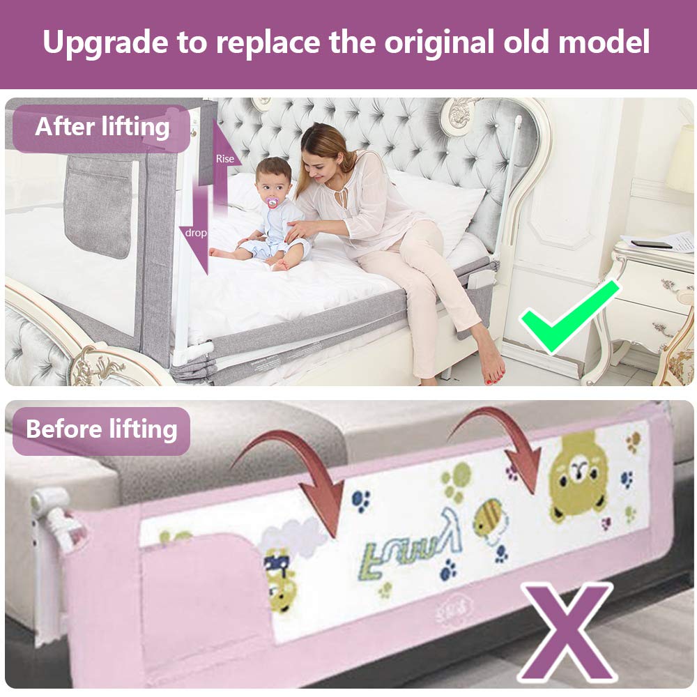 Kinderbettgitter zum Schutz vor Stürzen, 200x76cm (1er Pack) ; Grau ; Single