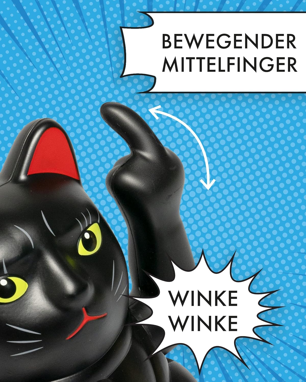 Winkekatze mit Mittelfinger, Rosa, Schwarz
