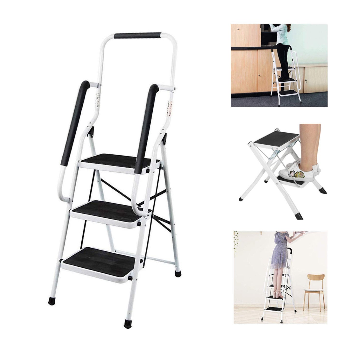 Tritthocker Klapptritt 3-Stufen mit Handlauf, 3 Stufen mit Handlauf
