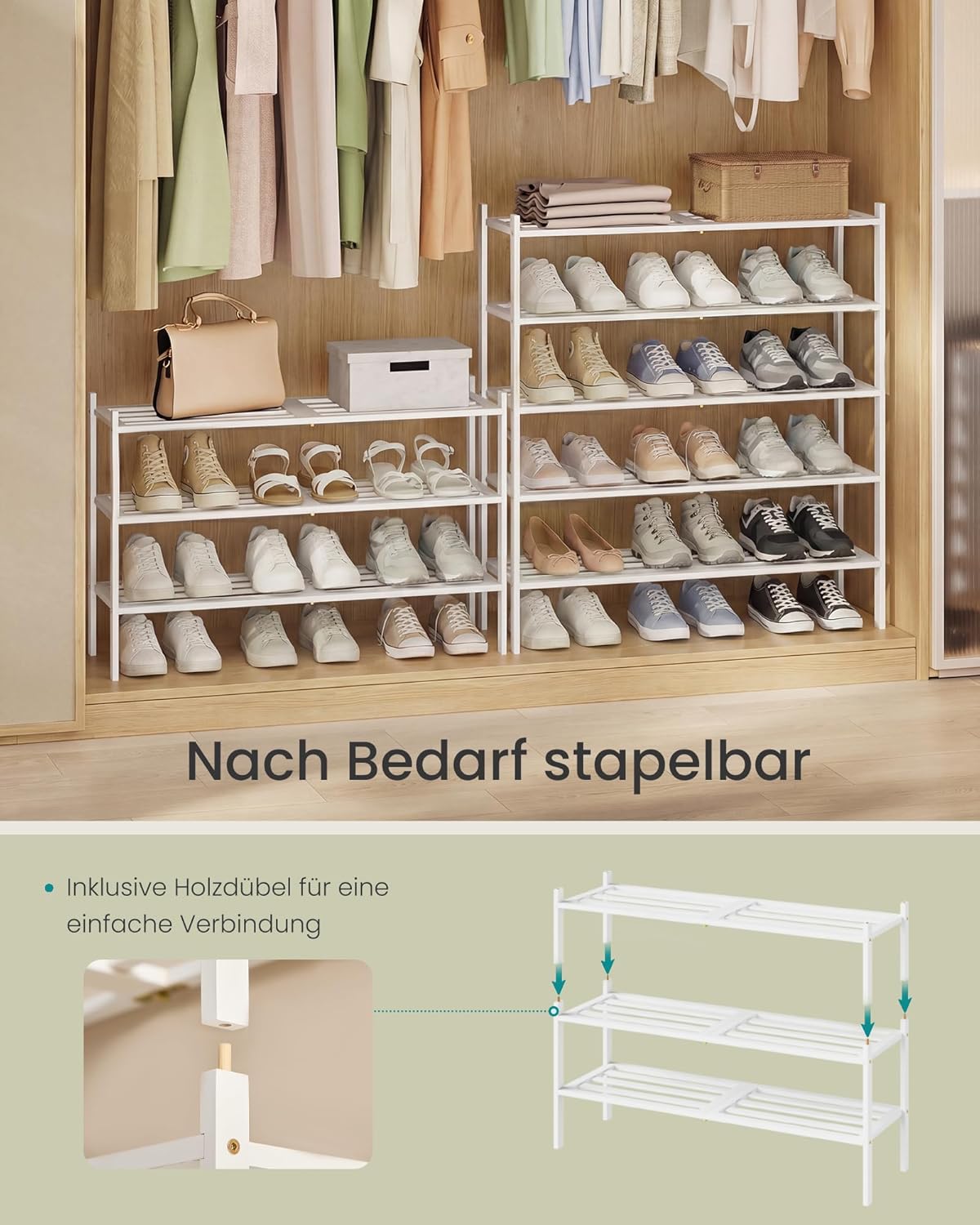 Schuhregal mit 3 Ebenen, Weiss 3 Ebenen