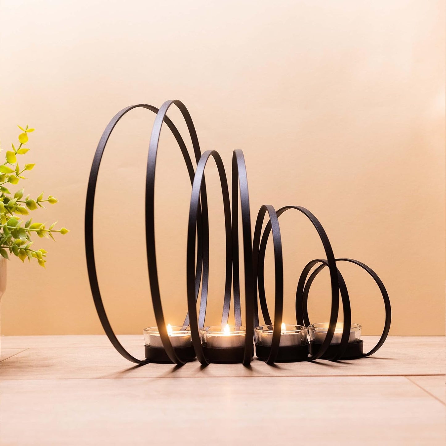 4er-Set Kerzenständer-Set mit Windlicht, 4er Set Schwarz