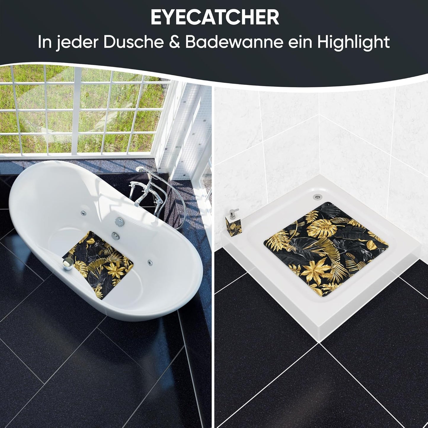 Antirutsch-Badematte, maschinenwaschbar, Golden Leaves-Motiv, Golden Leaves