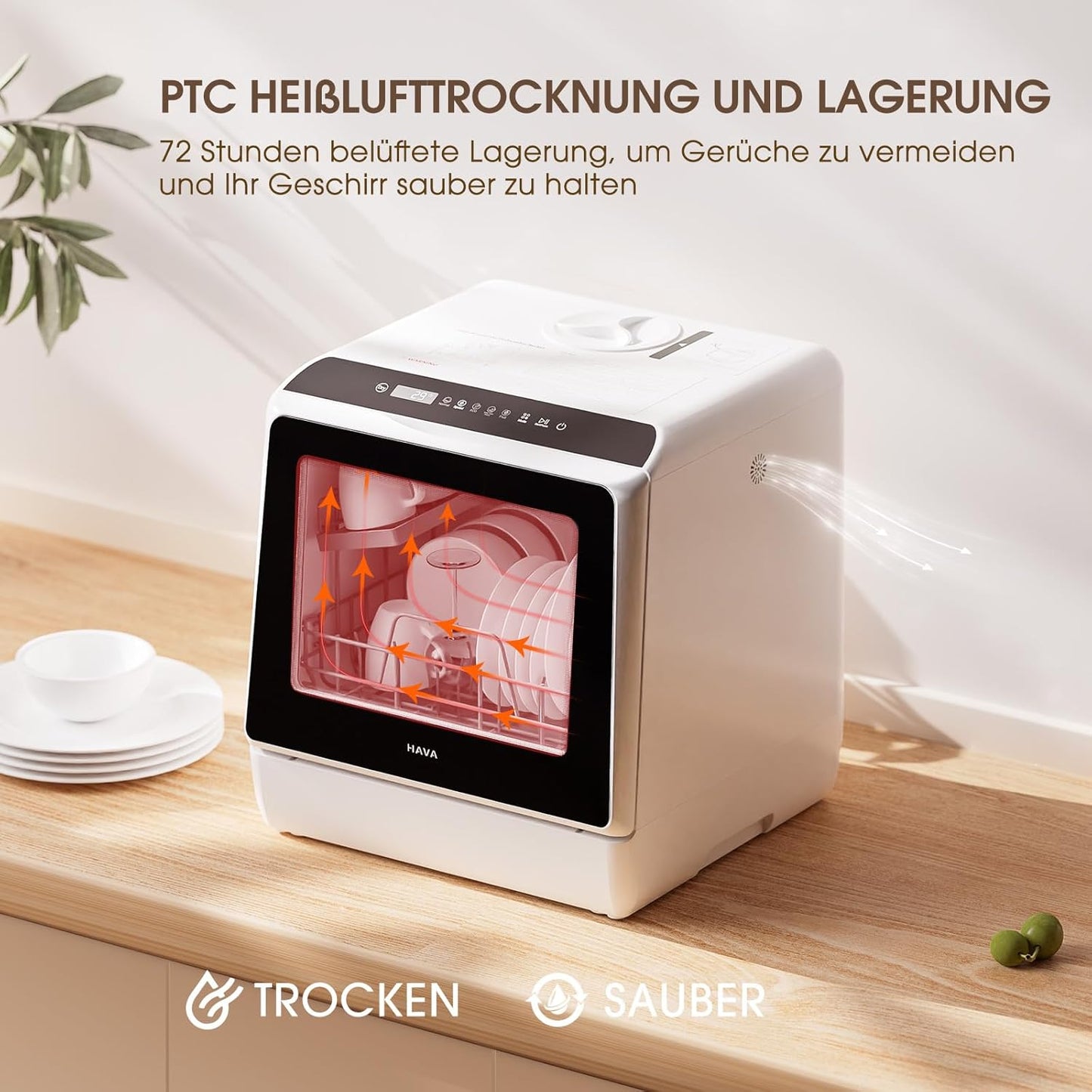 Mini Tischgeschirrspüler mit 6 Programmen und Wassertank, White