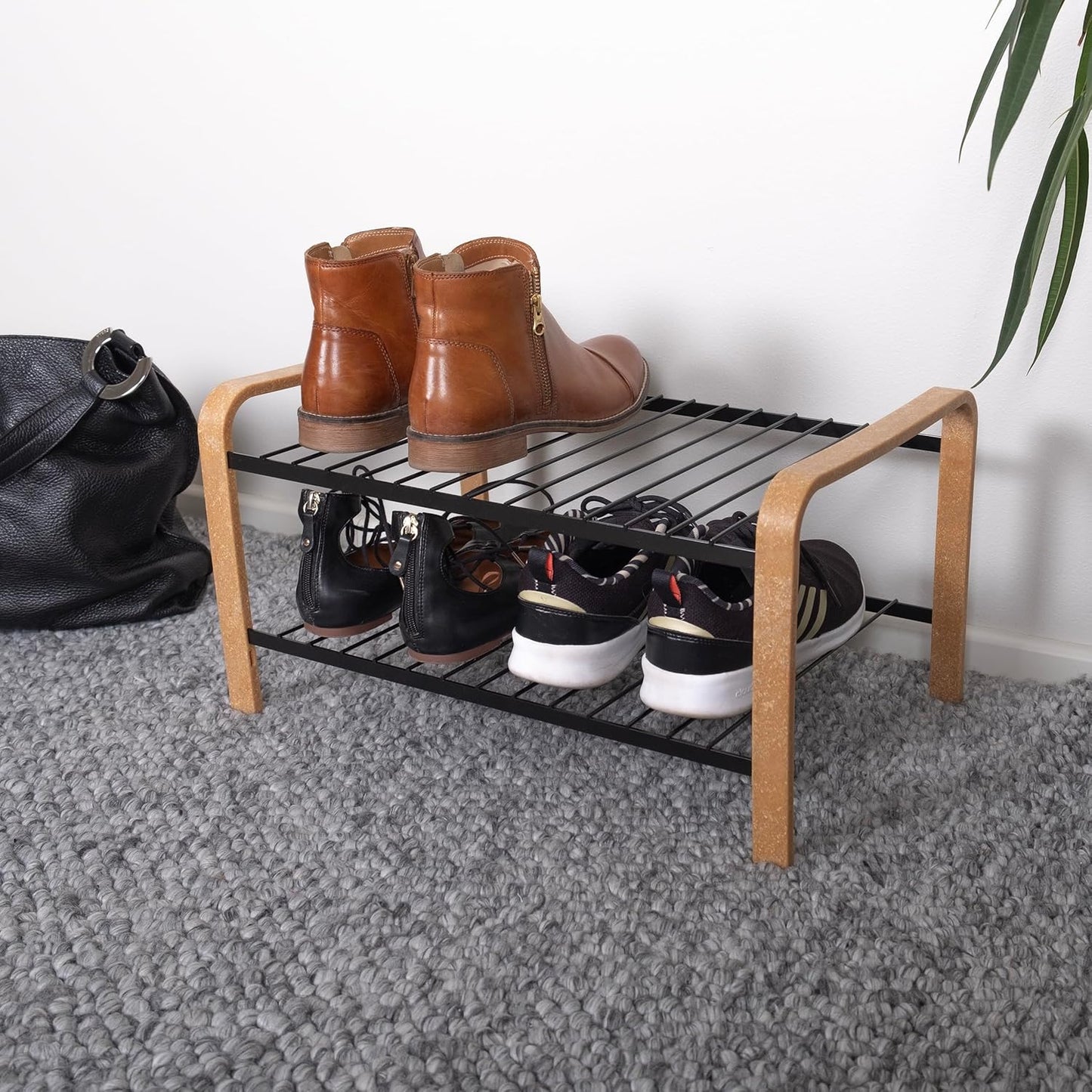 Platzsparendes Schuhregal, Holz-schwarz 47 cm / 2 Ebenen